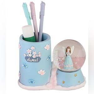 Pen Holder Led Crystal Ball Angel Snow Globe Creative Birthday Gift